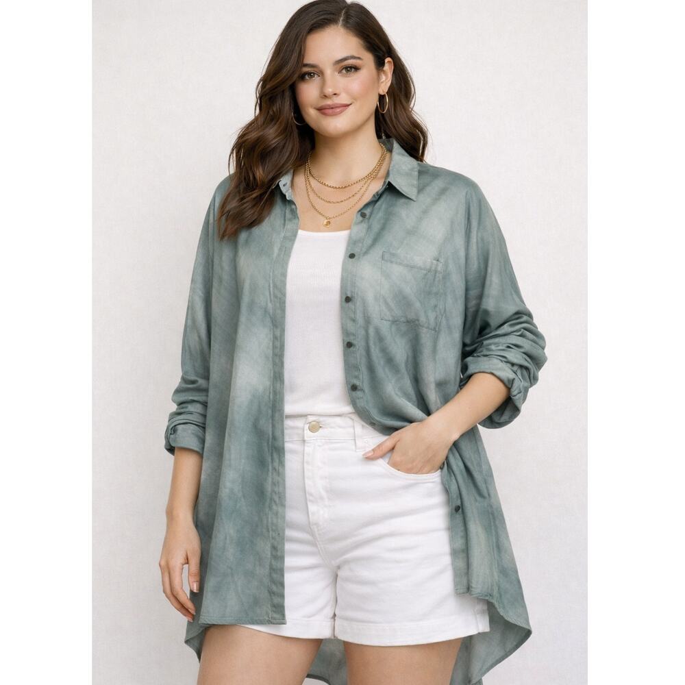 Athleta Urbanite Printed Top relaxed-fit, long-sleeve button-down shirt Size 3X
